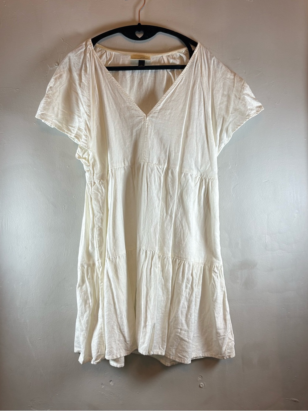 White Tiered Cotton Babydoll Mini Dress – V-Neck, Flutter Sleeve, Boho Style